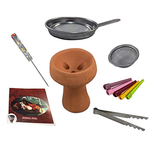 NariN Hookah Bowl Set (8 Hookah Accessories for Shisha Smoking) - 1 Turkish Clay Top Bowl - 1 Filter - 1 Charcoal Holder - 1 Hole Puncher - 10 Pcs Foil - 1 Tong - 1 Grommet - 10 Tips