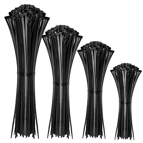 Cable Zip Ties,400 Pack Black Assorted Sizes 12+8+6+4 Inch,Multi-Purpose Self-Locking Nylon Cable Cord Management ,Plastic Wire Ties for Home,Office,Garden,Workshop. By HAVE ME TD