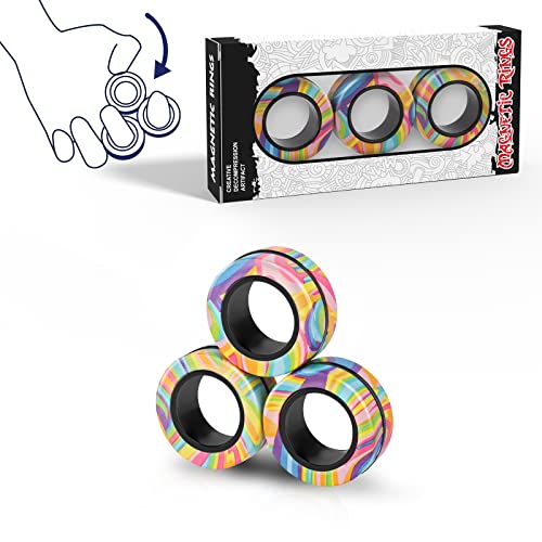 Magnetic Rings Fidget Toy Set, Idea ADHD Fidget Toys, Adult Fidget Magnets Spinner Rings for Anxiety Relief Therapy, Fidget Pack Great Gift for Adults Teens Kids (A)