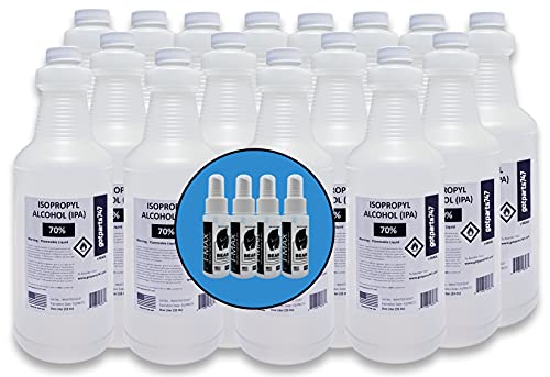 Isopropyl Alcohol 70zz - 16 x 1000 ml Bottles (More Than 4 Gallons) USP Grade IPA 70 Percent - Includes 4 Mini Spray Bottles (2 oz Each) - Made in The USA