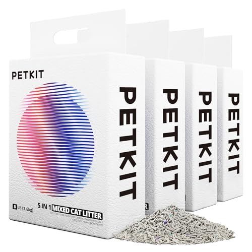 PETKIT Mixed 5 in 1 Cat Litter,Strong Clumping Cat Litters,Odor Control and Unscented Ultra Absorbent Water Flushable Bentonite Tofu Cat Litter,Dust-Free, 32 lbs (8lb_Pack)