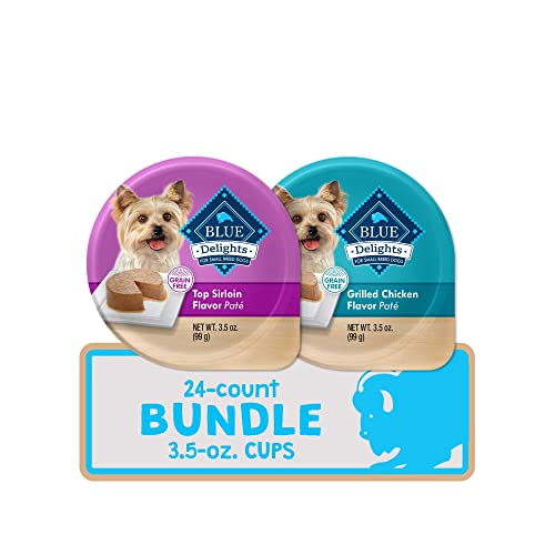 Blue Buffalo Delights Natural Adult Small Breed Wet Dog Food Cups, Pate Style, Grilled Chicken & Top Sirloin 3.5-oz (24 Count - 12 of Each Flavor)