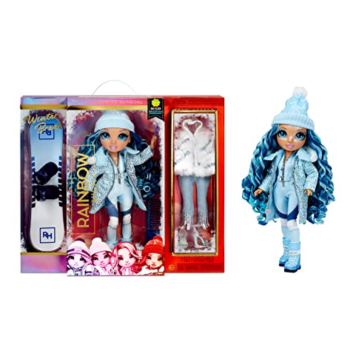 Rainbow High Winter Break Skyler Bradshaw – Blue Fashion Doll and Playset with 2 Designer Outfits, Snowboard Accessories