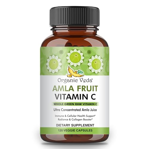 Organic Veda Amla Capsules Natural Vitamin C Supplements - Organic Whole Food Vitamin C Amla Powder for Immunity, Skin Radiance, Antioxidants Wellness - Non GMO, Raw Vegan Vitamin C Capsules 120