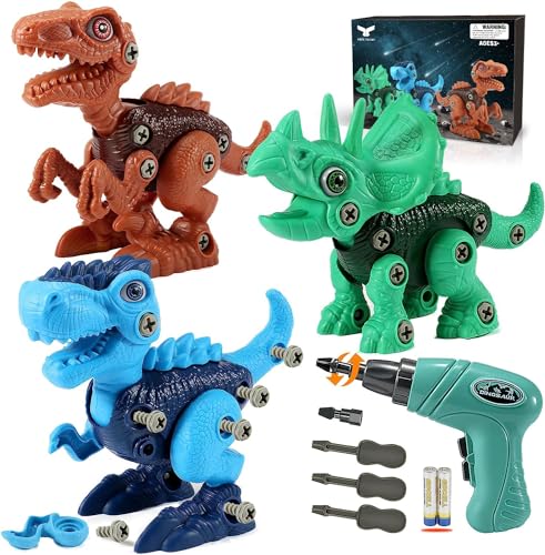 FREE TO FLY Kids Toys Stem Dinosaur Toy: Take Apart Toys for Kids 3-5 Learning Educational Building Sets with Electric Drill Birthday Gifts for Toddlers Boys Girls Age 3 4 5 6 7 8 Year Old