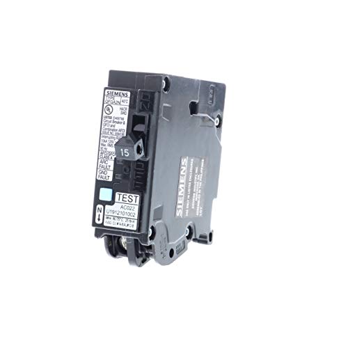 Siemens Q115DFN 15 Amp 1-Pole Dual Function (CAFCI_GFCI) Plug-On Neutral Circuit Breaker, Black