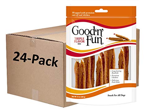 Good ’n’ Fun Triple Flavor Ribs, Rawhide Snack for All Dogs