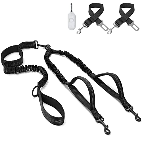 MUMUPET 5ft Double Dog Leash,360°Swivel No Tangle Dog Walking &Training Lead,3M Reflective Double Handle for Traffic Control, Detachable Combination for Two Medium to Large Dogs