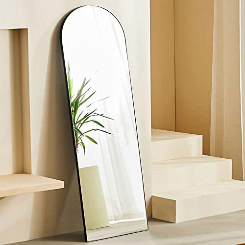 harmati Full Length Wall Mirror - 63" x 19" Arched Free Standing Body Mirror with Clothes Rod, Black Metal Framed Large Floor Mirror for Bedroom, Modern Big Wall-Mounted_Stand Up_Leaning Mirror