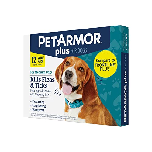 PetArmor Plus Flea and Tick Prevention for Dogs, Dog Flea and Tick Treatment, 12 Doses, Waterproof Topical, Fast Acting, Medium Dogs (23-44 lbs)