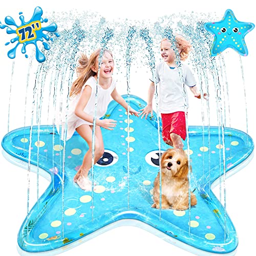 Splash Pad Sprinkler for Kids, iBaseToy 72" Starfish Splash Play Mat Inflatable Paddling Pad for Summer Outdoor Backyard Lawn, Tropical Sprinkler Pad Water Toy for Children Infants Toddlers Boys Girls