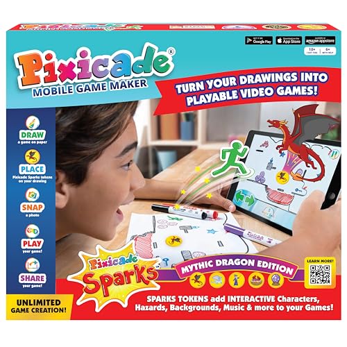 Pixicade Mythical Dragon Sparks Edition- Mobile Game Maker Transform Creative Drawings to Playable Games, Build Your Own Video Game & Play on Smart Device- Award Winning STEM Toy Kids Ages 6–12