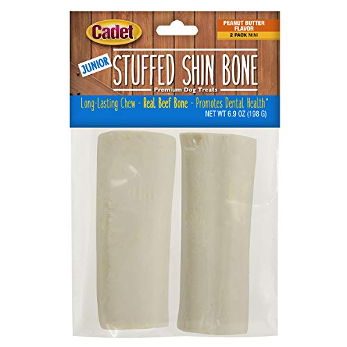 Cadet Junior Stuffed Shin Bones - Highly Digestible, High Protein, Long-Lasting Dog Chew Bone for Aggressive Chewers, Supports Dental Health, - Peanut Butter Flavor, Mini (2 Count)