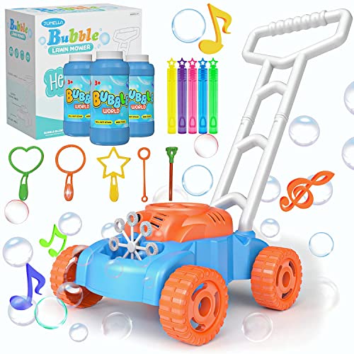 JUMELLA Lawn Mower Bubble Machine for Kids - Toddler Toys Automatic Bubble Mower with Music, Baby Activity Walker for Outdoor, Push Toys for Toddler, Christmas Birthday Gifts for Preschool Boys Girls