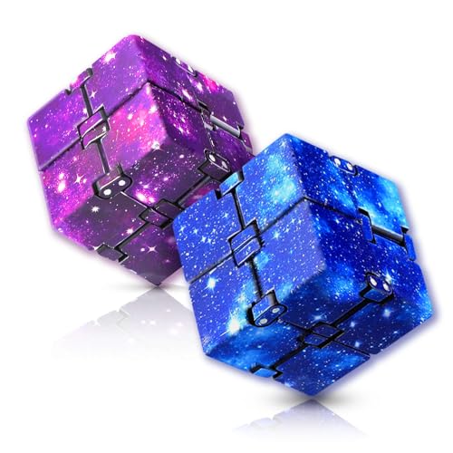 GUCABE Infinite Cubes for kidsand Adults. Cool Adult Toys Mini Gadgets Best for Relieving Stress or Anxiety and Killing Time Sensory Toys Unique BirthdayValentine’s DayGifts (Blue & Purple Galaxy, 2)