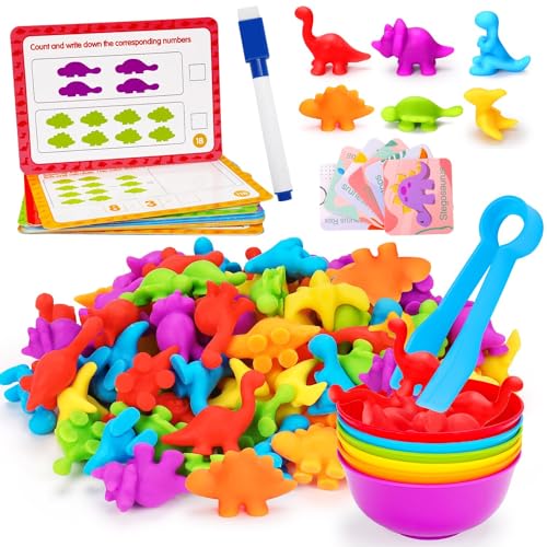 Counting Dinosaurs Toys Matching Games for Kids with Color Sorting Bowls Toddler Manipulatives Preschool Learning Activities Kindergarten Math Counter Montessori Fine Motor Skills Toys Age 3 4 5 Years