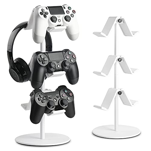 KELJUN Controller Holder White, Headset Holder,Great 3 Tier Controller Headphone Organizer for All Headsets Xbox ONE 360 Switch PS4 PS5 (Elegant White)