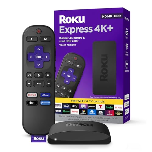 Roku Express 4K+ | Roku Streaming Device 4K_HDR, Roku Voice Remote, Free & Live TV