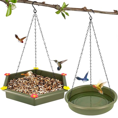 Hanging Bird Bath, Bird Bath, Hanging Bird Feeder, Bird Feeder, 2 in 1 XXL Hanging Bird Feeder & Bird Bath for Outside, Hanging Bird Baths for Outdoors, Hanging Bird Feeder Tray (Green)