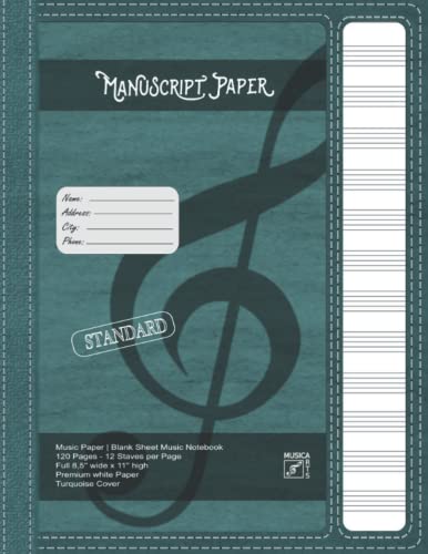 Manuscript Paper | Blank sheet Music Notebook | 120 Pages 12 Staves per Page | Full 8,5