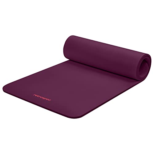 Retrospec Solana Yoga Mat 1_2" Thick w_Nylon Strap for Men & Women - Non Slip Excercise Mat for Yoga, Pilates, Stretching, Floor & Fitness Workouts, Boysenberry