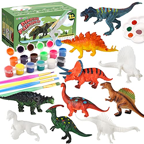 SpringFlower Dinosaur Toys for 3 Years Old & Up - Dinosaur Arts and Crafts Painting kit including12 Realistic Looking Dinosaurs Figures, DIY Creative Toy Gift for Kids, Boys, and Girls