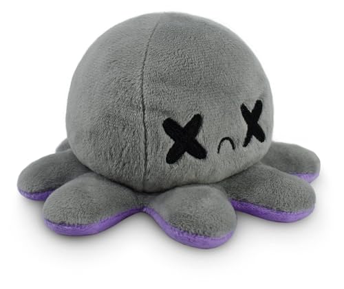 TeeTurtle - The Original Reversible Octopus Plushie - Happy Purple + Dead Gray - Cute Sensory Fidget Stuffed Animals That Show Your Mood