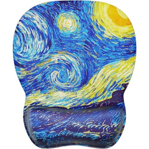 MROCO Ergonomic Mouse Pad with Wrist Support Gel Mouse Pad with Wrist Rest, Comfortable Computer Mouse Pad for Laptop, Pain Relief Mousepad for Office & Home, 9.4 x 8.1 in, Starry Night