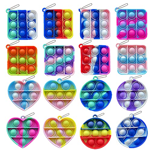 16pcs Mini Fidget Toy Push pop Keychain Toy, Anxiety Stress Reliever Hand Toys, Squeeze Sensory Toys to Relieve Emotional Stress for Kids Adults (colorful3)