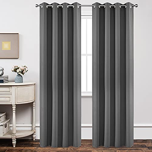 Joydeco Blackout Curtains 95 Inch Length 2 Panels Set, Thermal Insulated Long Curtains& Drapes 2 Burg, Room Darkening Grommet Curtains for Living Room Bedroom Window (W52 x L95 Inch, Light Grey)