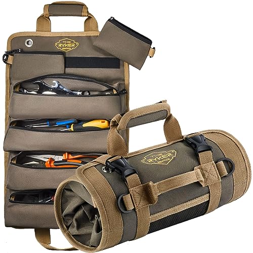 The Ryker Bag Tool Organizers - Small Tool Bag W_Detachable Pouches, Heavy Duty Roll Up Tool Bag Organizer : 6 Tool Pouches - Gifts for Dad Tool Roll Organizer For Mechanic, Electrician & Hobbyist