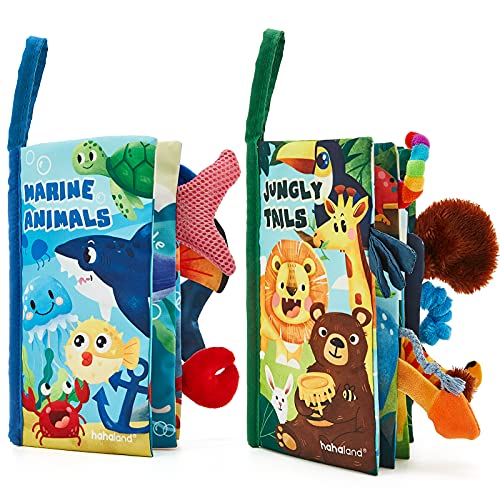 hahaland Baby Books 0-6 Months - 2PCS Baby Toys 0-6 Months Baby Toys 6-12 Months - Touch & Feel Tummy Time Books, Baby Boy Gifts, 3 6 9 Month Old Toys