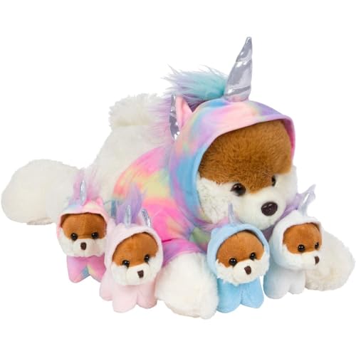 PixieCrush Unicorn Stuffed Animals for Girls Ages 3-8 - Mommy Dog Unicorn with 4 Unicorns Puppies - Magical Dog Pillow Plushie - Enchanting Puppy Surprise Toys