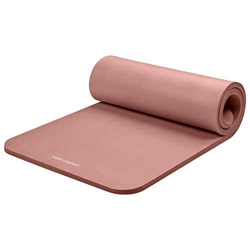 Retrospec Solana Yoga Mat 1" Thick w_Nylon Strap for Men & Women - Non Slip Exercise Mat for Home Yoga, Pilates, Stretching, Floor & Fitness Workouts - Rose