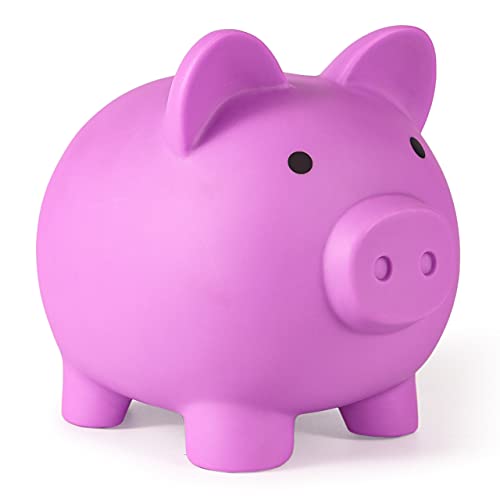 PJDRLLC Piggy Bank, Unbreakable Plastic Money Bank, Coin Bank for Girls and Boys, Medium Size Piggy Banks, Practical Gifts for Birthday, Christmas, Baby Shower (Light Purple)