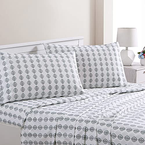 Modern Threads Printed 4-Piece Extra Soft Bedding Sheets & Pillowcase Set, Deep Pocket up to 16 inch Mattress Claire Queen