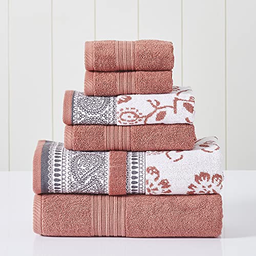 Modern Threads 6 Piece Set, 2 Bath Towels, 2 Hand Towels, 2 Washcloths Yarn Dyed Jacquard_Solid Towel Set Ophelia Clay