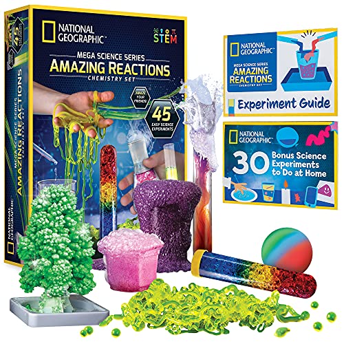 NATIONAL GEOGRAPHIC Amazing Chemistry Set - Chemistry Kit with 45 Science Experiments Including Crystal Growing and Reactions , STEM Gift for Kids, Boys & Girls (Amazon Exclusive)