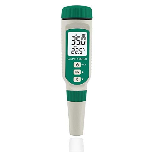 Digital Salinity Meter,0.00ppt-9.99ppt, 10.0ppt-50ppt Seawater Pool Aquarium Fish Multifunction Salinity Gauge,Electronic Waterproof Refractometer with ATC and Replaceable Probes