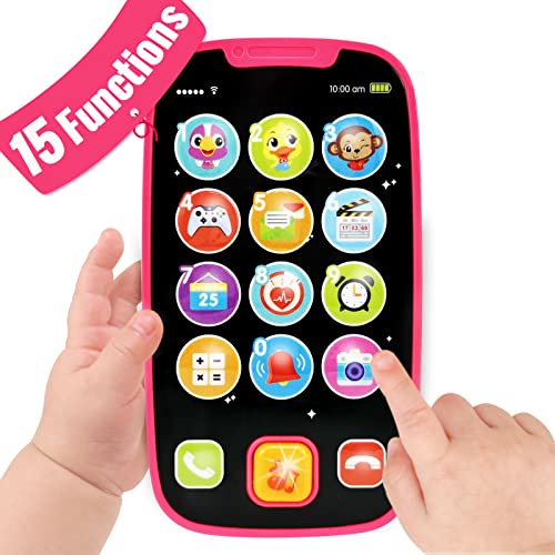 BABYFUNY Toys for 1 Year Old Girl Gifts, 15 Functions 1 Year Old Girl Toys for 1 + Year Old Girl, Baby Kids Toy Phone Baby Toys 12-18 Months 1 Year Old Girl Toys 2 Year Old Girl Toys - Pink