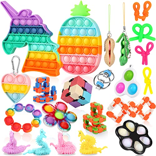 Fescuty Fidget Toys Pack Set Pop Fidgets Toy Sets Packs Fidget Toys Pack Stress Relief and Anti-Anxiety Tools Sensory Toys (23 Packs)