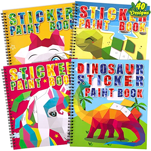 4PCS Crafts for Kids Ages 4-8 Sticker Books - Includes Unicorn Dinosaur Llama and More Animal Designs Gift Party Create 40 Pictures