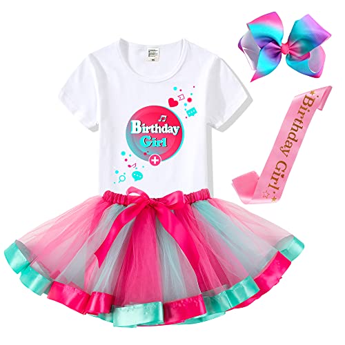 Tutu and Sian Birthday Girl Outfit Party Costume – Hair Bow, Shirt, Tutu Dress, Satin Sash (Birthday Girl 3, 8 Years)