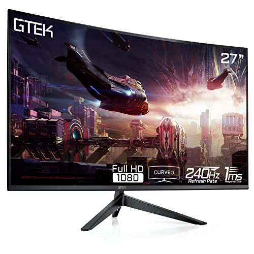 GTek 240Hz Gaming Monitor, 27 Inch Frameless Display Full HD 1920 x 1080P, Curved 1800R, VA 1ms MPRT, FreeSync, Speakers, DisplayPort_HDMI, VESA - F2740C