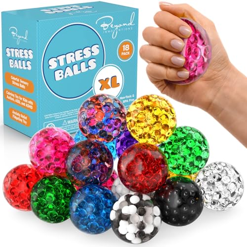 Stress Balls Set - 18 Pack - Party Favors | Stress Balls for Adults - Squishy Balls, Goody Bag Stuffers | Anxiety Relief Calming Tool - Fidget Stress Ball for Autism & ADD_ADHD