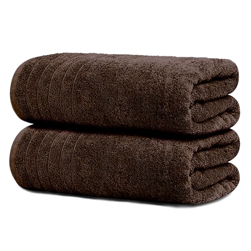 Tens Towels Large Bath Sheets, 100zz Cotton, 35x70 inches Extra Large Bath Towel Sheets, Lighter Weight, Quicker to Dry, Super Absorbent, Oversized Bath Towels, (Pack of 2, Brown)