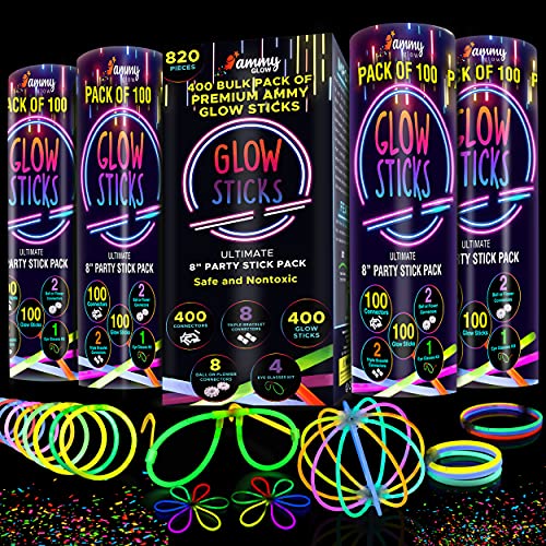 400 Glow Sticks Bulk, Glow in The Dark Party Supplies w_Eye Glasses Kit, Bracelets Necklaces & More, 12 Hours Glow Party Pack 8 inch for Kids, Mardi Gras, Party Favors for Kids 8-1