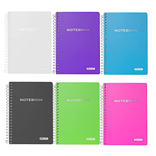 BAZIC Composition Book 100 Sheet 5" x 7" Poly Cover Spiral Notebook, Writing Journal Notebooks, Assorted Color 6-Pack