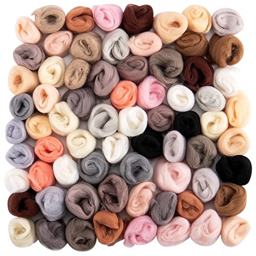 72pcs 7.6 oz Needle Felting Wool- 24 Dark Colors Nature Fibre Wool Yarn Roving Needle Felting Hand Spinnings for Wool Felting Yarn Supplies DIY Craft Materials, 3g_Pack