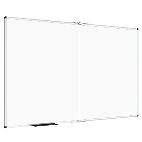 VIZ-PRO Large Dry Erase White Board_Magnetic Foldable Whiteboard, 72 X 48 Inches, Silver Aluminium Frame